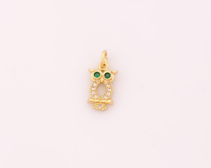 1 pcs Gold CZ Owl Pendant,18K Gold Filled Animal Charm,Owl Charms DIY Bracelet Necklace Jewelry Making Findings Supply