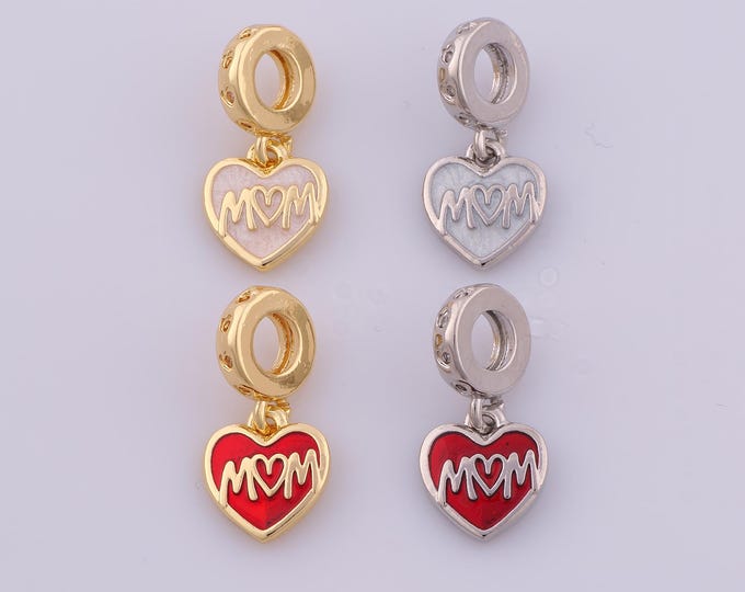 1 pcs Gold Enamel MOM Pendant,18K Gold Filled Heart Charm,Letter Charms DIY Bracelet Necklace Jewelry Making Findings Supply