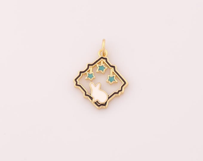1 pcs Gold Enamel Rabbit Pendant,18K Gold Filled Animal Charm,Star Charms DIY Bracelet Necklace Jewelry Making Findings Supply