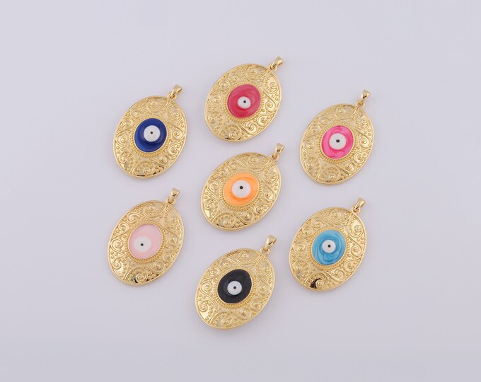 1 pcs Gold Enamel Evil Eye Pendant,18K Gold Filled Fritillary Oval Charm,Oval Charm DIY Bracelet Necklace Jewelry Making Findings Supply