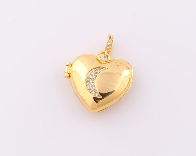 1 pcs Gold CZ Moon Pendant,18K Gold Filled Photo Frame Charm,Crescent Moon Charm DIY Bracelet Necklace Jewelry Making Findings Supply