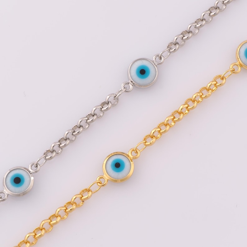 1 Meter Gold Evil Eye Chain, 18K Gold Filled Semi Finished Chain ...