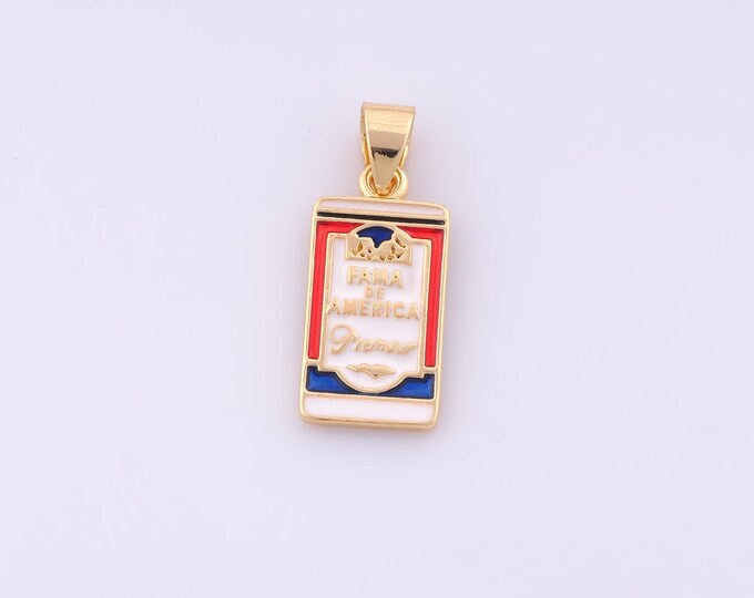 1 pcs Gold Enamel FAMA De AMERICA Pendant,18K Gold Filled Square  Charm,American Charms DIY Bracelet Necklace Jewelry Making Findings Supply