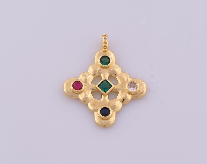1 pcs Gold CZ Lucky Grass Pendant,18K Gold Filled Flower Charm,Lucky Grass Charms DIY Bracelet Necklace Jewelry Making Findings Supply