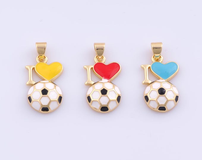 1 pcs Enamel I Love Football Pendant,18K Gold Filled Heart Soccer Charm,Sports Charms DIY Bracelet Necklace Jewelry Making Findings Supply