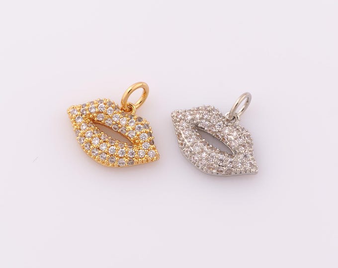 1 pcs Gold CZ Lips Pendant,18K Gold Filled Lips Charm,Lips Charm DIY Bracelet Necklace Jewelry Making Findings Supply