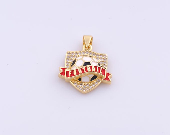 1pcs CZ Football Team Logo Pendant,18K Gold Filled Soccer Charm,Enamel Team Logo Charm DIY Bracelet Necklace Jewelry Making Finding Supply