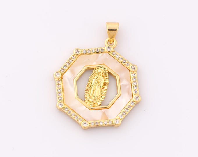 1 pcs Gold CZ Virgin Mary Pendant,18K Gold Filled Religious Charm,Catholic Charm DIY Bracelet Necklace Jewelry Making Findings Supply