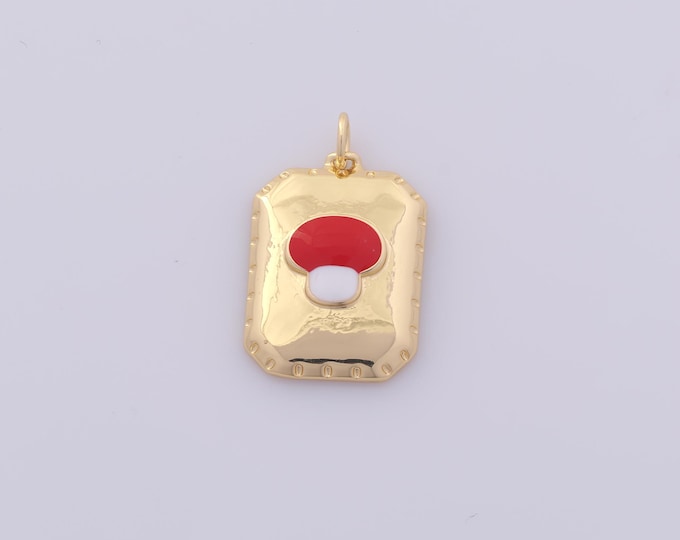 1 pcs Gold Enamel Mushroom Pendant,18K Gold Filled Square Charm,Mushroom Charms DIY Bracelet Necklace Jewelry Making Findings Supply