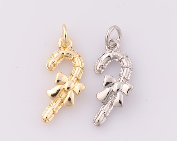 1 pcs Gold Christmas Cane Pendant,18K Gold Filled Christmas Charm,Bow Charm DIY Bracelet Necklace Jewelry Making Findings Supply