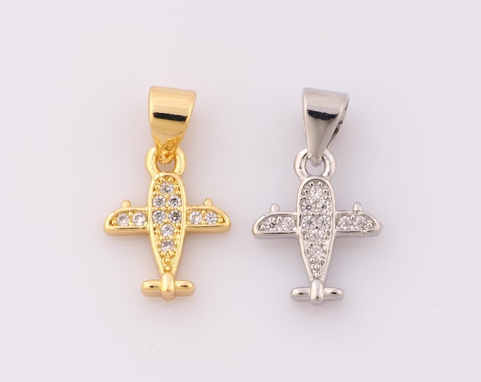1 pcs Gold CZ Airplane Pendant,18K Gold Filled Airplane Charm,Airplane Charm DIY Bracelet Necklace Jewelry Making Findings Supply