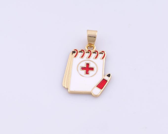 1 pcs Gold Enamel Notebook Pendant,18K Gold Filled Diary Charm,Notebook Charms DIY Bracelet Necklace Jewelry Making Findings Supply