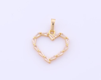 1 pcs Gold CZ Heart Pendant,18K Gold Filled Love Charm,Heart Charms DIY Bracelet Necklace Jewelry Making Findings Supply