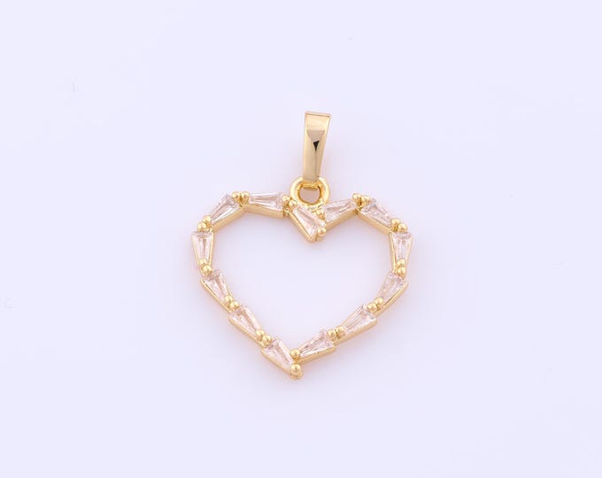 1 pcs Gold CZ Heart Pendant,18K Gold Filled Love Charm,Heart Charms DIY Bracelet Necklace Jewelry Making Findings Supply