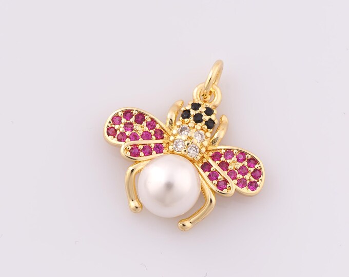 1 pcs Gold CZ Bee Pendant,18K Gold Filled Bee Charm,Bee Charm DIY Bracelet Necklace Jewelry Making Findings Supply