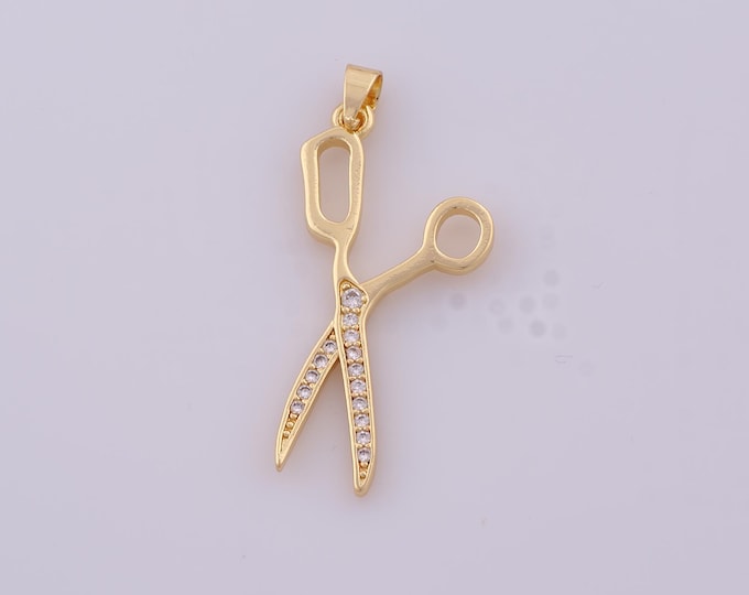 1 pcs Gold CZ Scissors Pendant,18K Gold Filled Scissors Charm,Scissors Charms DIY Necklace Jewelry Making Findings Supply