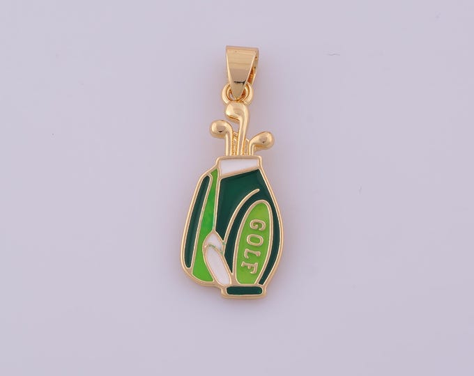 1 pcs Gold Enamel Golf Club Pendant,18K Gold Filled Golf Charm,Golf Bag Charms DIY Bracelet Necklace Jewelry Making Findings Supply