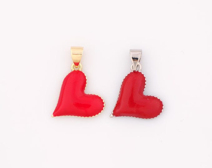 1 pcs Gold Enamel Heart Pendant,18K Gold Filled Heart Charm DIY Bracelet Necklace Jewelry Making Findings Supply
