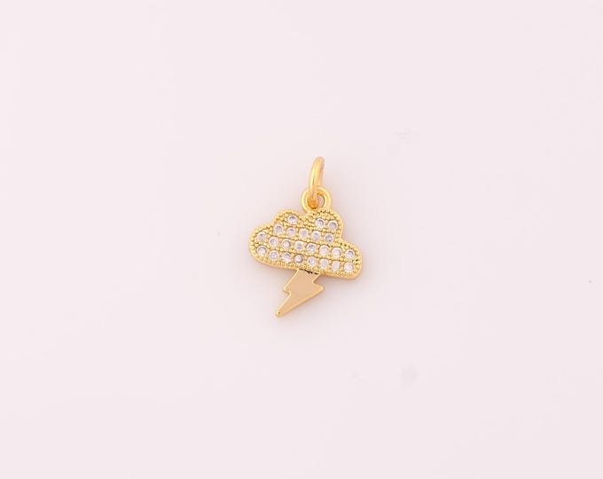 1 pcs Gold Cloud Pendant,18K Gold Filled Lightning Charm,CZ Cloud Charms DIY Bracelet Necklace Jewelry Making Findings Supply