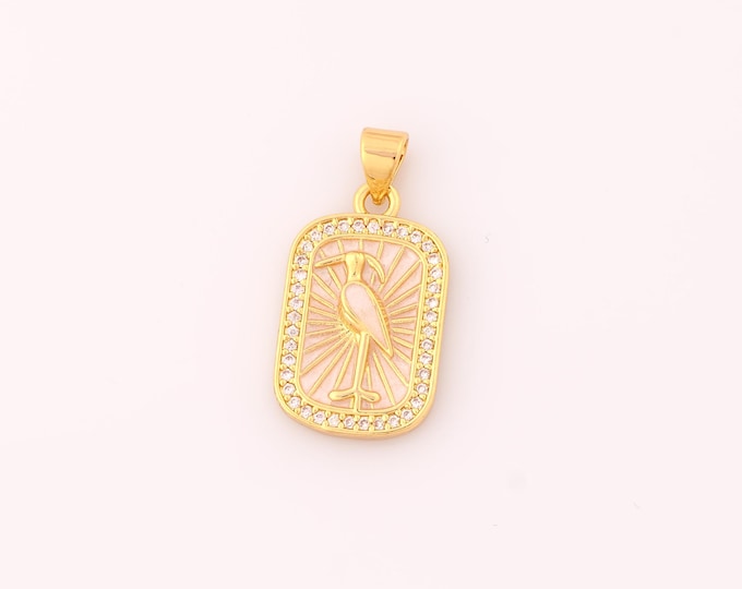 1 pcs Gold Enamel Flamingo Pendant,18K Gold Filled Flamingo Charm,CZ Flamingo Charms DIY Bracelet Necklace Jewelry Making Findings Supply