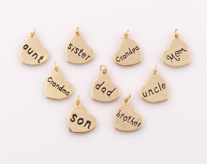 1 pcs Gold CZ Letter Pendant,18K Gold Filled Family Charm,Heart Charm DIY Bracelet Necklace Jewelry Making Findings Supply