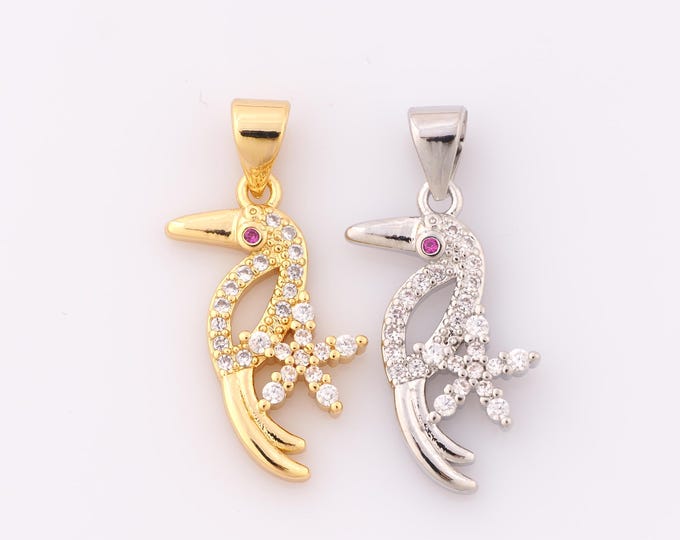 1 pcs Gold CZ Bird Pendant,18K Gold Filled Flower Charm,Bird Charm DIY Bracelet Necklace Jewelry Making Findings Supply