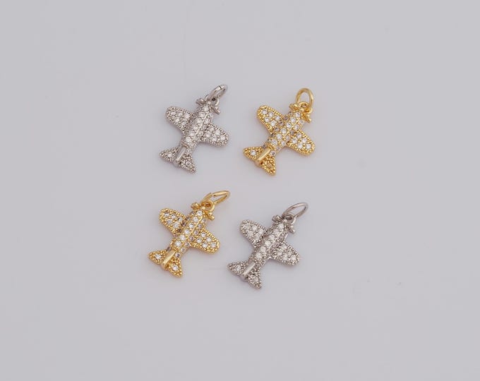 1 pcs Gold CZ Airplane Pendant,18K Gold Filled Airplane Charm,Airplane Charm DIY Bracelet Necklace Jewelry Making Findings Supply
