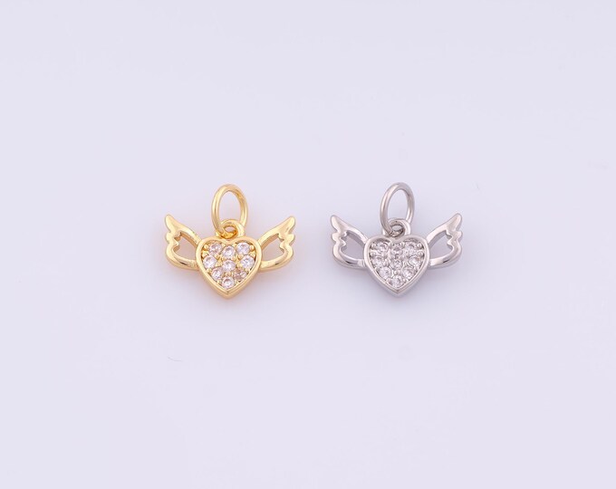 1 pcs Gold CZ Heart Pendant,18K Gold Filled Love Charm,Angel Wings Charms DIY Bracelet Necklace Jewelry Making Findings Supply