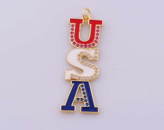 1 pcs Enamel USA Letter Pendant,18K Gold Filled American Letter Charm,CZ Letter Charms DIY Bracelet Necklace Jewelry Making Findings Supply