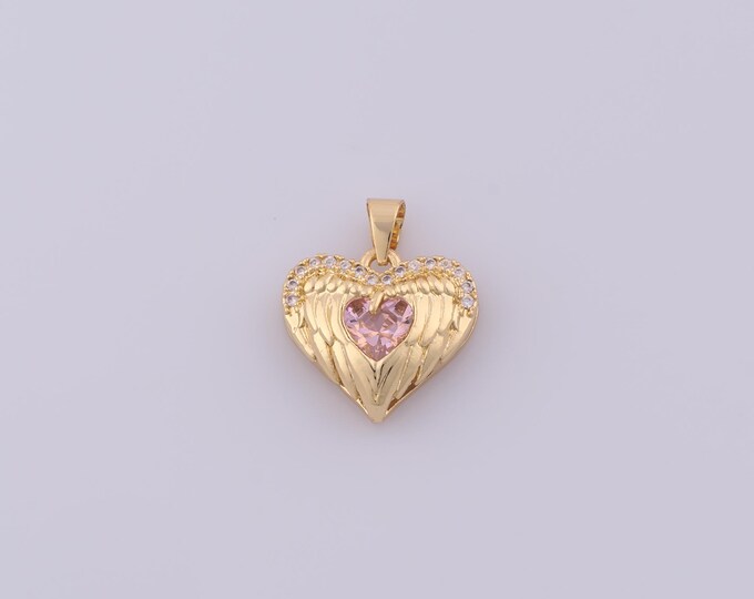 1 pcs Gold CZ Heart Pendant,18K Gold Filled Love Charm,Heart Charms DIY Bracelet Necklace Jewelry Making Findings Supply