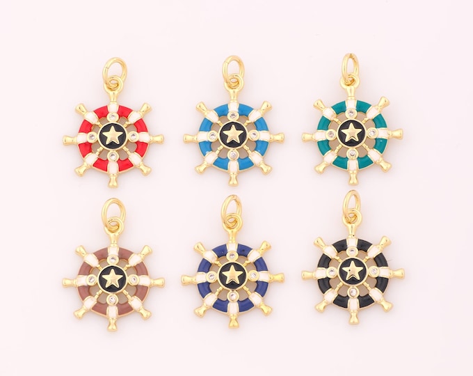 1 pcs Gold Enamel Star Pendant,18K Gold Filled Steering Wheel Charm,CZ Star Charms DIY Bracelet Necklace Jewelry Making Findings Supply