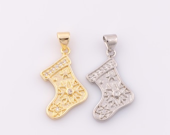 Gold CZ Christmas Stockings Pendant,18K Gold Filled Snowflake Charm,Snowflake Charm DIY Bracelet Necklace Jewelry Making Findings Supply