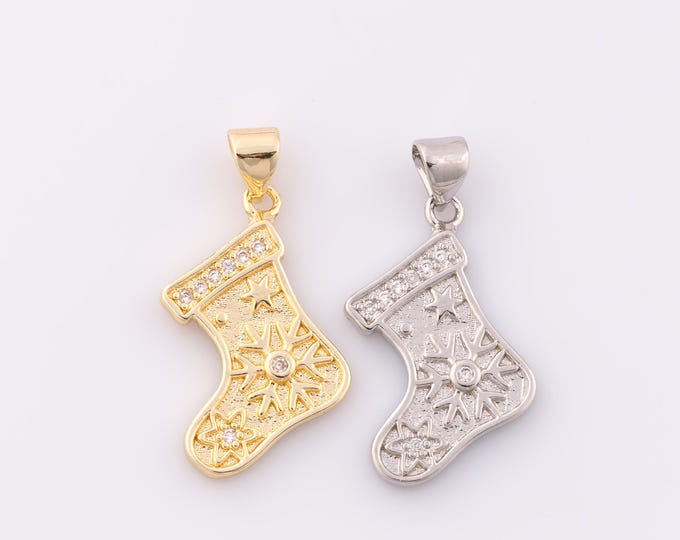 Gold CZ Christmas Stockings Pendant,18K Gold Filled Snowflake Charm,Snowflake Charm DIY Bracelet Necklace Jewelry Making Findings Supply