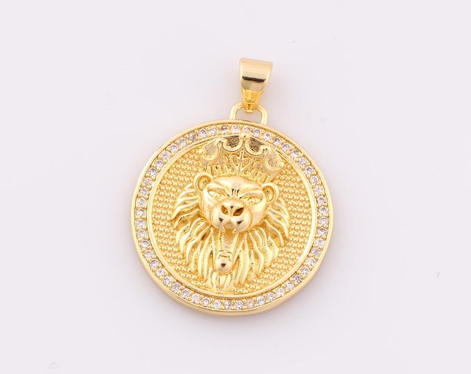 1 pcs Gold CZ Lion Pendant,18K Gold Filled Lion Charm,Lion Charm DIY Bracelet Necklace Jewelry Making Findings Supply
