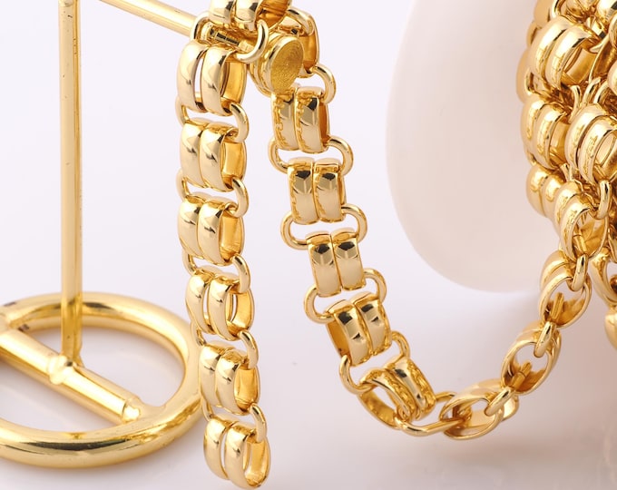 1 Meter Gold Double Hoop Chain, 18K Gold Filled Semi Finished Chain, Specialty Chains, DIY Jewelry Making Supplies