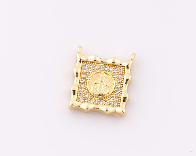 1 pcs Gold CZ Virgin Mary Pendant,18K Gold Filled Religious Charm,Catholic Charm DIY Bracelet Necklace Jewelry Making Findings Supply