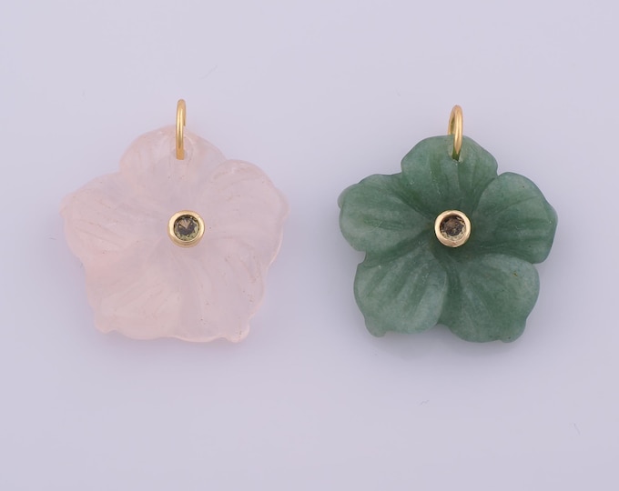 1 pcs Gold CZ Natural Stone Pendant,18K Gold Filled Flower Charm,Energy Stone Charms DIY Bracelet Necklace Jewelry Making Findings Supply