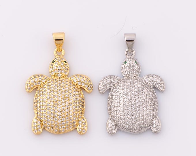 1 pcs Gold CZ Turtle Pendant,18K Gold Filled Turtle Charm,Turtle Charm DIY Bracelet Necklace Jewelry Making Findings Supply