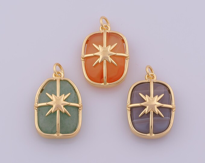 1 pcs Gold CZ Natural Stone Pendant,18K Gold Filled Star Charm,Energy Stone Charms DIY Bracelet Necklace Jewelry Making Findings Supply