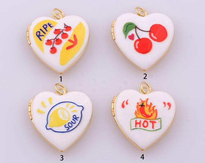 1 pcs Enamel Heart Pendant,18K Gold Filled Photo Frame Charm,Heart Photo Frame Charms DIY Bracelet Necklace Jewelry Making Findings Supply