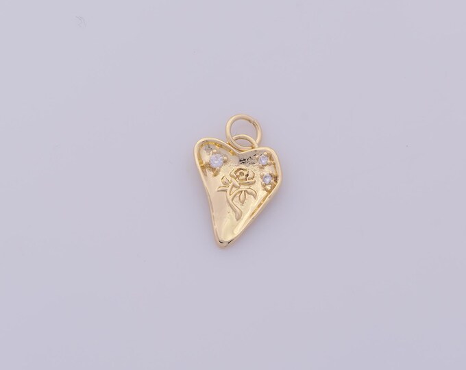 1 pcs Gold CZ Heart Pendant,18K Gold Filled Love Charm,Flower Charms DIY Bracelet Necklace Jewelry Making Findings Supply