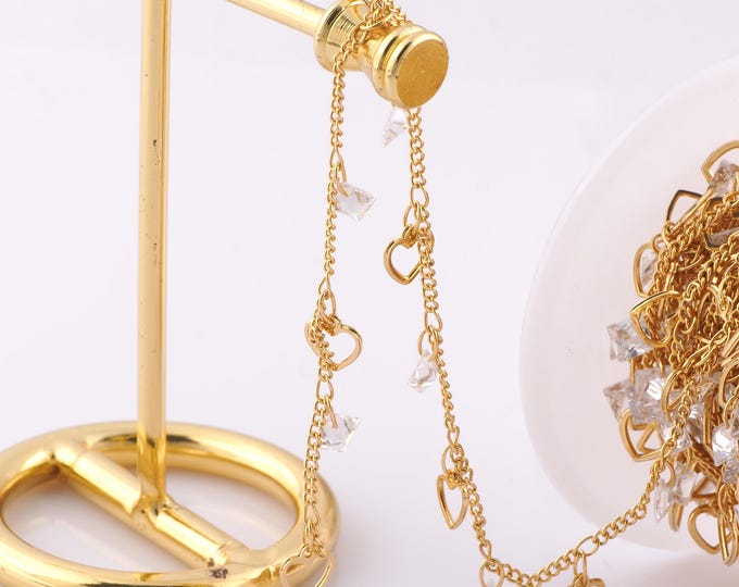1 Meter Gold Heart Chain, 18K Gold Filled Semi Finished Chain, Specialty Chains, DIY Jewelry Making Supplies