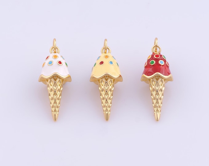 1 pcs Gold Enamel Ice Cream Pendant,18K Gold Filled Dessert Charm,Ice Cream Charms DIY Bracelet Necklace Jewelry Making Findings Supply