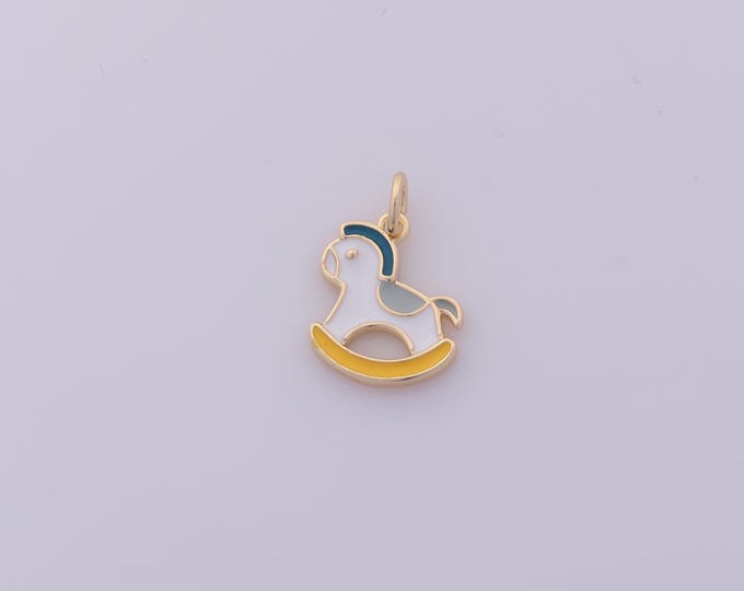 1 pcs Gold Enamel Rocking Horse Pendant,18K Gold Filled Animal Charm,Rocking Horse Charm DIY Bracelet Necklace Jewelry Making Finding Supply