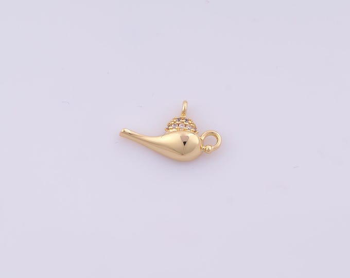 1 pcs Gold Aladdin Lamp Pendant,18K Gold Filled Lamp Charm,CZ Aladdin Lamp Charms DIY Bracelet Necklace Jewelry Making Findings Supply
