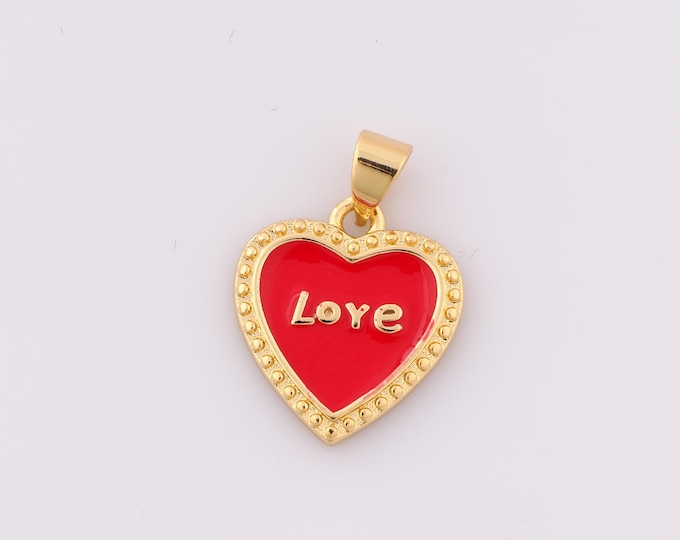 1 pcs Gold Enamel Heart Pendant,18K Gold Filled Letter Charm,LOVE Charm DIY Bracelet Necklace Jewelry Making Findings Supply