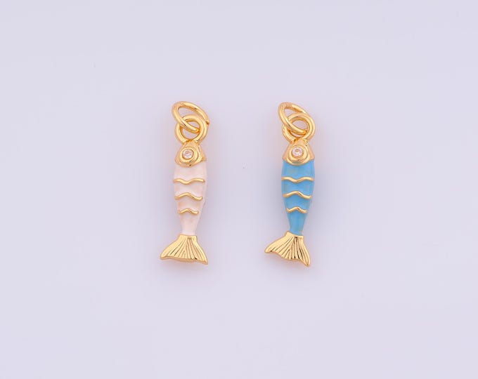 1 pcs Gold Enamel Fish Pendant,18K Gold Filled Marine Life Charm,CZ Fish Charms DIY Bracelet Necklace Jewelry Making Findings Supply