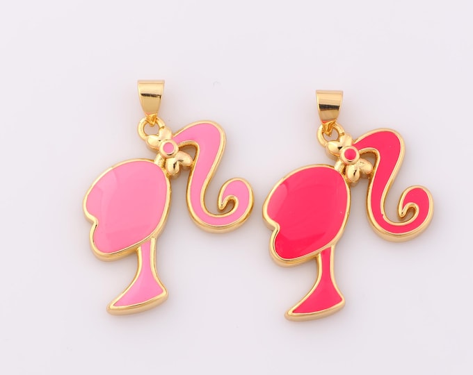 1 pcs Gold Enamel Girl Pendant,18K Gold Filled Girl Charm,Girl Charm DIY Bracelet Necklace Jewelry Making Findings Supply