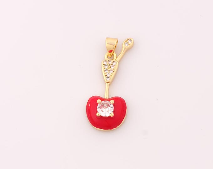 1 pcs Gold CZ Apple Pendant,18K Gold Filled Fruit Charm,Enamel Apple Charms DIY Bracelet Necklace Jewelry Making Findings Supply