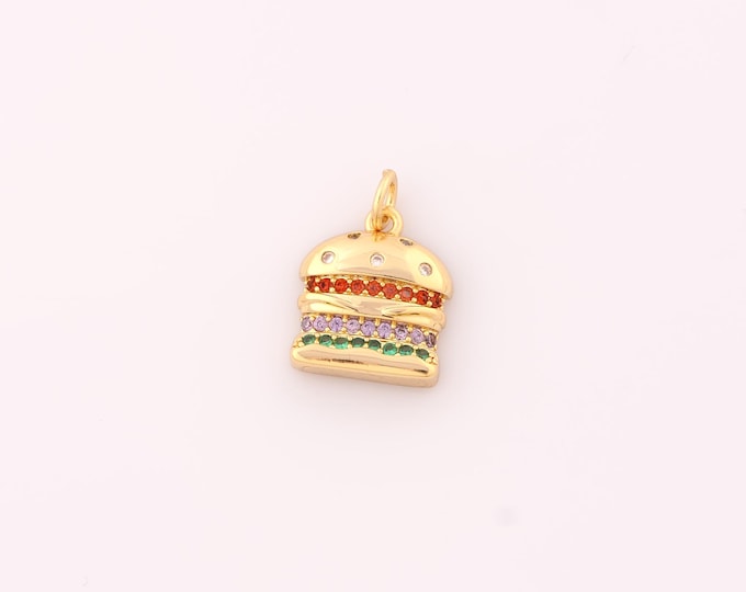 1 pcs Gold Hamburg Pendant,18K Gold Filled Gourmet Charm,CZ Hamburg Charms DIY Bracelet Necklace Jewelry Making Findings Supply